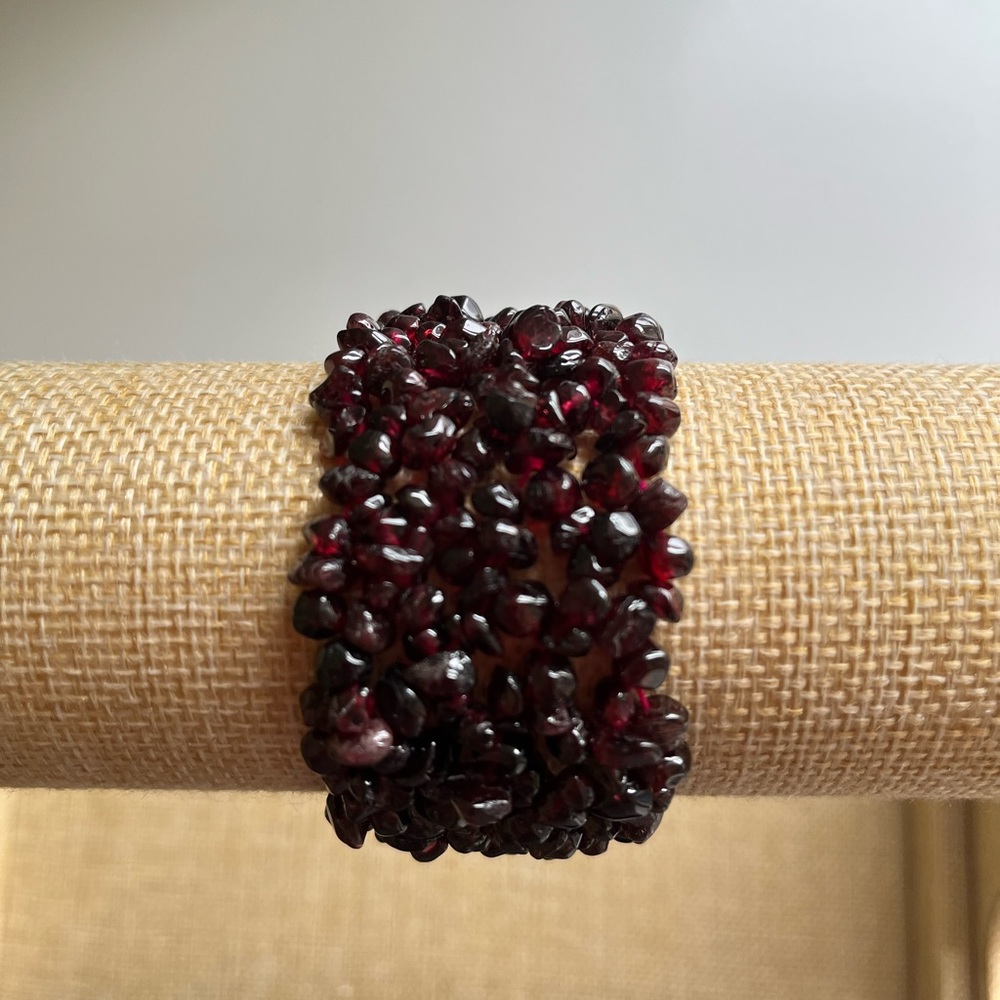 Handcrafted Boutique Garnet Colored Glass Multistrand Stretch Bracelet